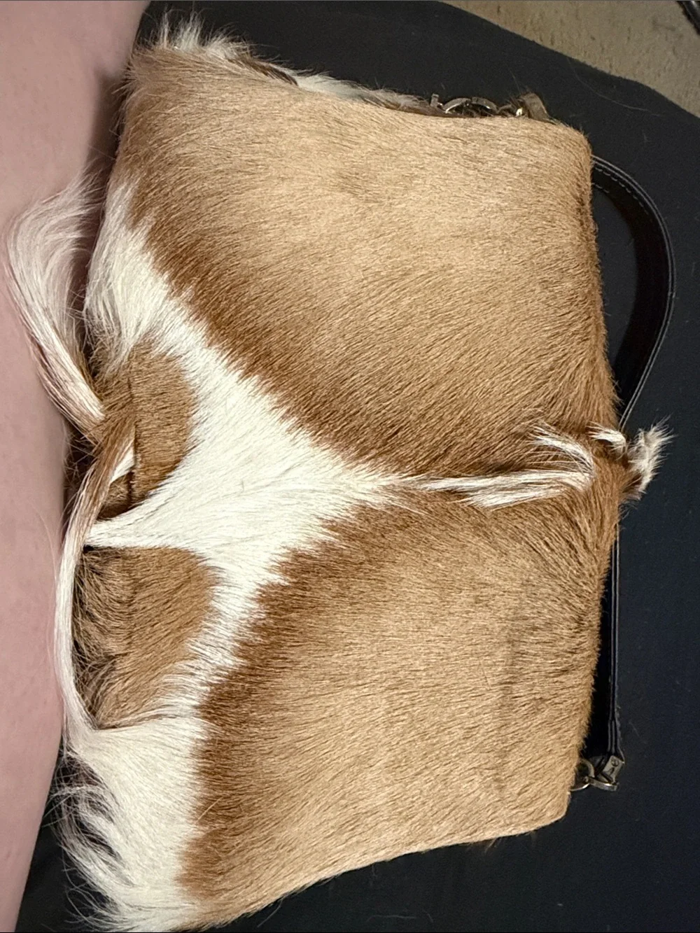 Haircalf Shoulder Bag in Brown and White - Women's Textured Crossbody
